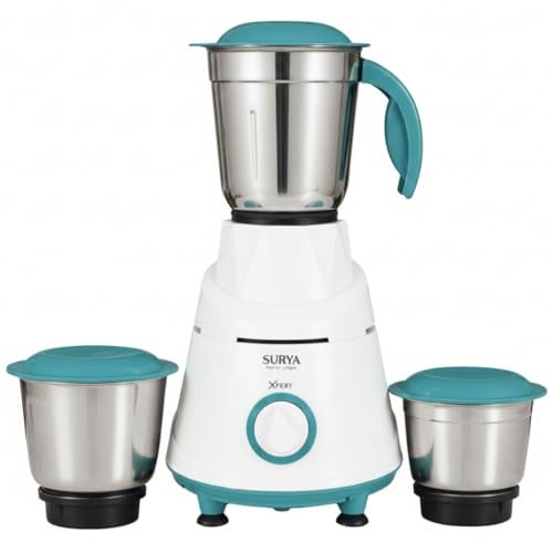 SURYA ROSHNI XPERT 550W Mixer Grinder with 3 Stainless Steel Jars, 304-Grade Stainless Steel Blades, Powerful Motor, Anti-Skid Base, 3-Speed Control, Ideal for Wet & Dry Grinding - Image 1