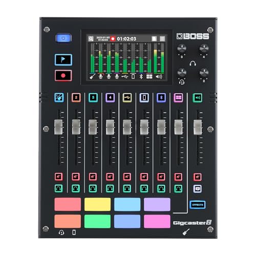 BOSS Gigcaster 8 8Channel Audio Streaming Mixer with Direct GuitarBass Input 4 XLRTRS Combo Inputs BuiltIn Stereo Mic 8 SFX Pads 20x14 USB Audio Interface Onboard Recording - Image 1