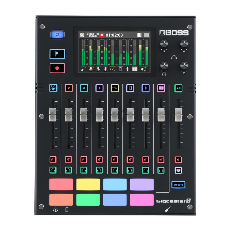 BOSS Gigcaster 8 8Channel Audio Streaming Mixer with Direct GuitarBass Input 4 XLRTRS Combo Inputs BuiltIn Stereo Mic 8 SFX Pads 20x14 USB Audio Interface Onboard Recording - Image 2