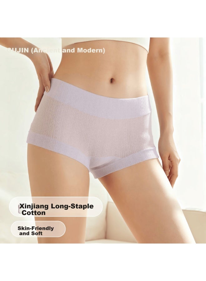 Gujin 10a Antibacterial Women's Seamless Mid-high Waist 100% Cotton Extended Crotch Tummy Control Boxer Shorts - Image 3