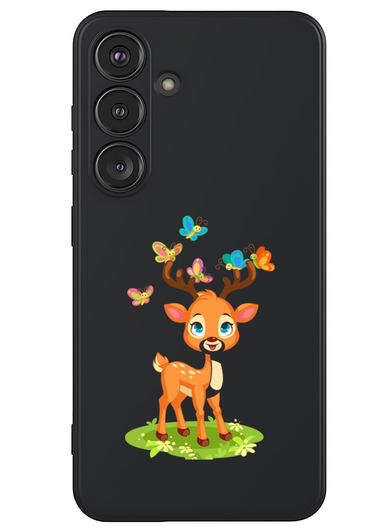 Theodor Protective Slim Fit Case Liquid Silicone Cover with Full Body Protection Anti-Scratch Shockproof Case For Samsung Galaxy S25 Plus (Black) - deer - Image 1