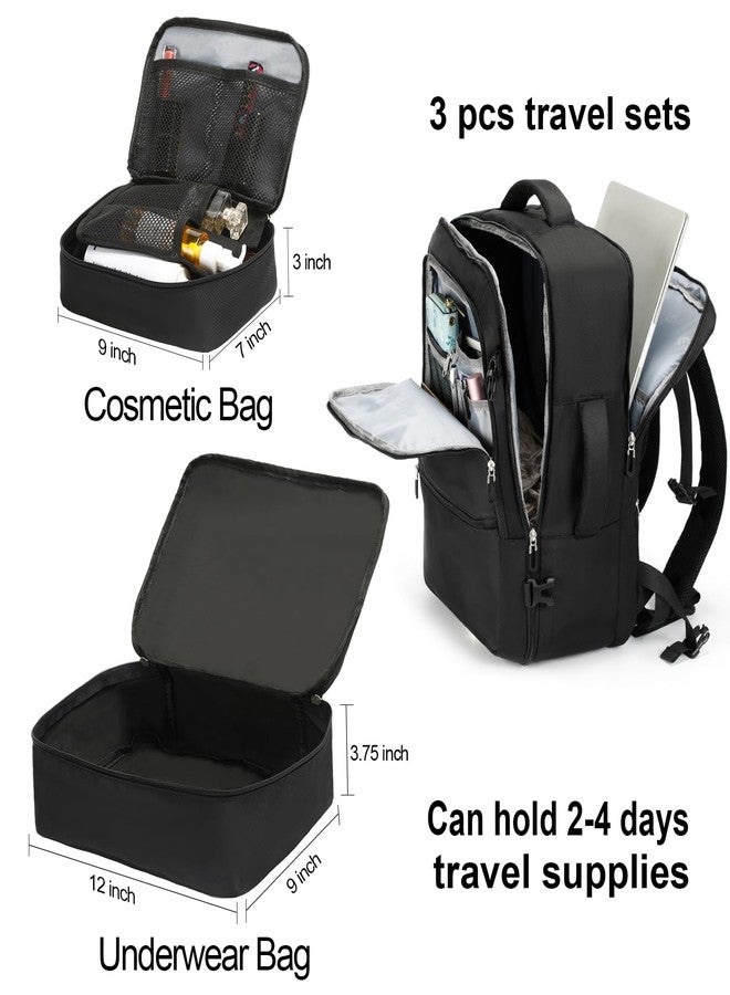 SHRRADOO Travel Backpack for Women & Men,Airline Approved Carry On Luggage,TSA Overnight Bags,40L Personal Item Travel Bag fits 17" Laptop,Carry on Bag with Underwear Bag Cosmetic Bag Set 3pcs (Black) - Image 2