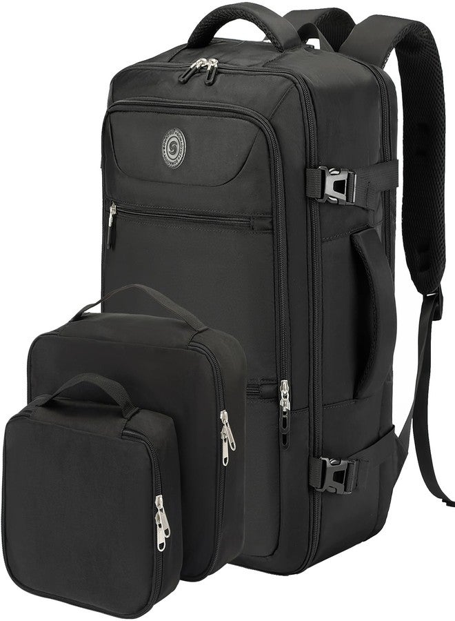 SHRRADOO Travel Backpack for Women & Men,Airline Approved Carry On Luggage,TSA Overnight Bags,40L Personal Item Travel Bag fits 17" Laptop,Carry on Bag with Underwear Bag Cosmetic Bag Set 3pcs (Black) - Image 1