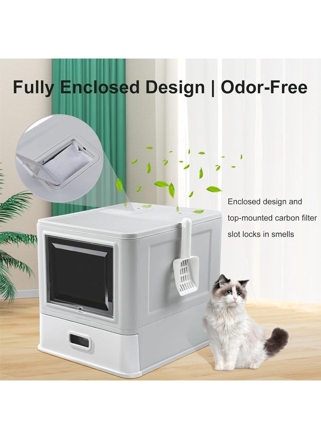 L&E Enclosed Stainless Steel Cat Litter Box with Lid & Drawer Design, XL Extra Large for Indoor Cats, Metal Covered Cat Litter Box, Baffles for Anti-Leakag, with Litter Scoop & Litter Mat - Image 3