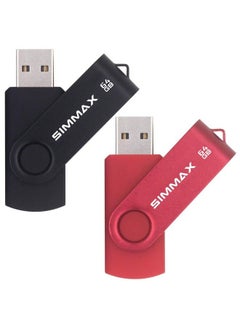 SIMMAX محركات أقراص فلاش Usb 2 حزمة 64Gb ذاكرة عصا تصميم دوار محرك أقراص فلاش Usb 2.0 محرك أقراص thumb محركات zip (64Gb أسود أحمر)  - Image 2