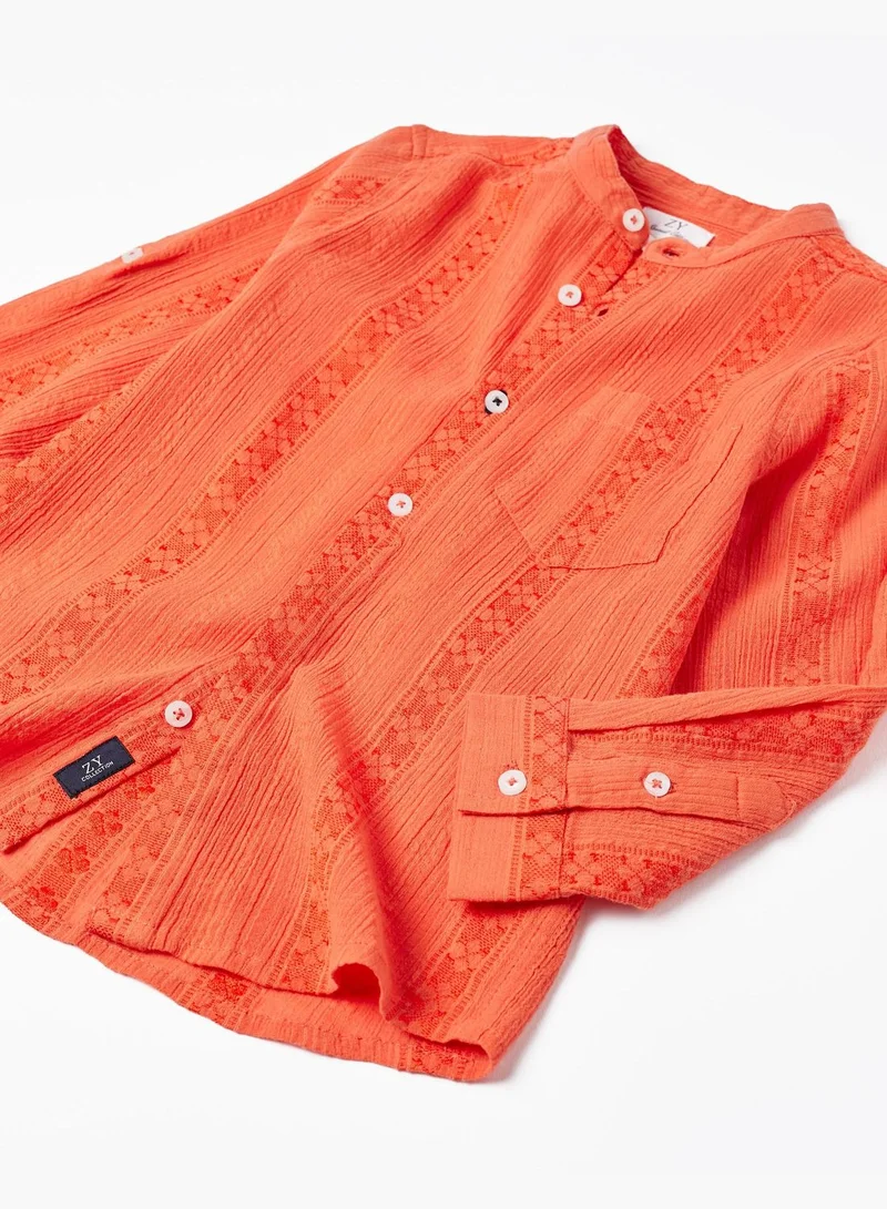Zippy Zippy Cotton Shirt With Mao Collar And Embroidery For Baby Boys