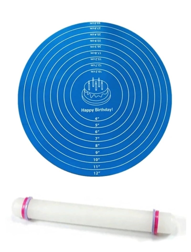 SHOAIB Baking Silicone mat Rolling pin Cookies and Fondant Rolling Tool Round Shape Baking Silicone mat and Baking Roller - Image 1