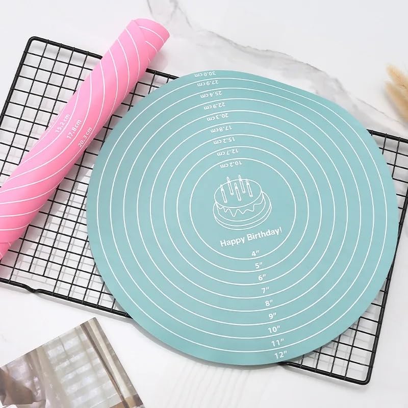 SHOAIB Baking Silicone mat Rolling pin Cookies and Fondant Rolling Tool Round Shape Baking Silicone mat and Baking Roller - Image 3
