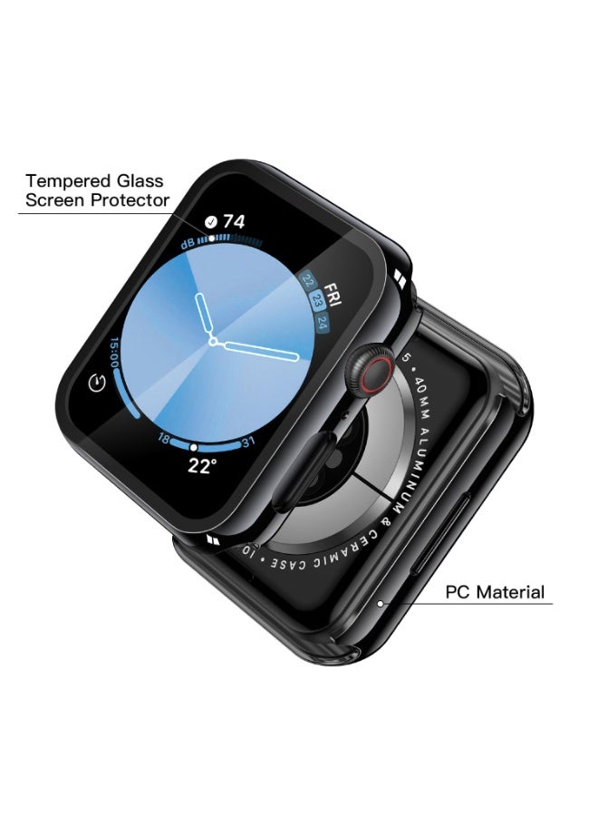 ChicVibe Tempered Glass Case Compatible for Apple Watch SE 2 / (2024) SE / Series 6 / Series 5 / Series 4 40mm, Hard PC Screen Protector Overall Protection Scratch-Resistant Cover for iWatch, Black 44mm  - Image 3