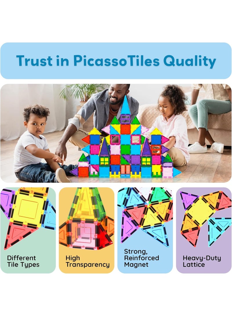 PicassoTiles بيكاسو تايلز بلاط مغناطيسي قاعدة سيارة مع حقيبة حمل 101 قطعة | ألعاب STEM | مجموعة ألعاب تعليمية | كتل تكديس | تعزيز مهارات حل المشكلات والمهارات الحركية الدقيقة | تحسين التنسيق والإبداع | هدية للأطفال والرضع | مجموعة بناء لتطوير عقل الطفل - Image 3