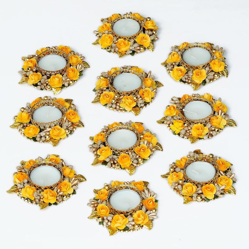 Sanvatsar Home Decorative Diya Set Corporate Gift Plastic Table Diya Diwali Gift Diya Deepak Candles New Year Gift Christmas Gifts Home Decoration Light Diya Set of 10Yellow Color 10 - Image 1