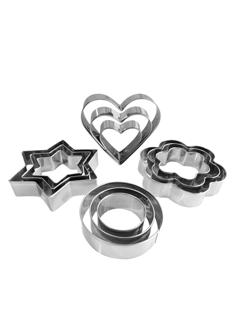 Oasisgalore 12Pcs Metal Cookie Cutters Shapes Baking Set，Flower Round Heart Star Shape Biscuit Metal Molds Cutters for Baking  - Image 1