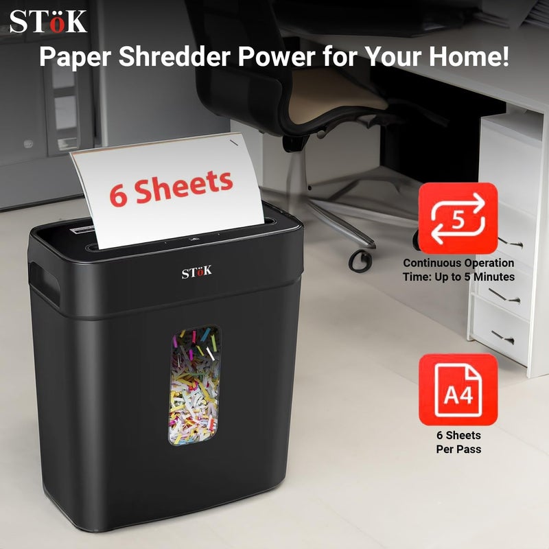 SToK STöK (ST-15CC) 6-Sheet Cross-Cut Paper Shredder for Home & Office, P-4 High Security Level, Super Quiet with Jam Proof System, 12 Liter Bin (One Year Offsite Warranty) - Image 3