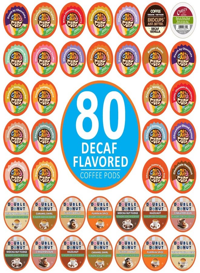 Crazy Cups Flavored Decaf Coffee Pods Variety Pack Compatible with Keurig K Cups Brewers, 80 Count, Assorted Decaffeinated Flavored Coffee Sampler - Image 1