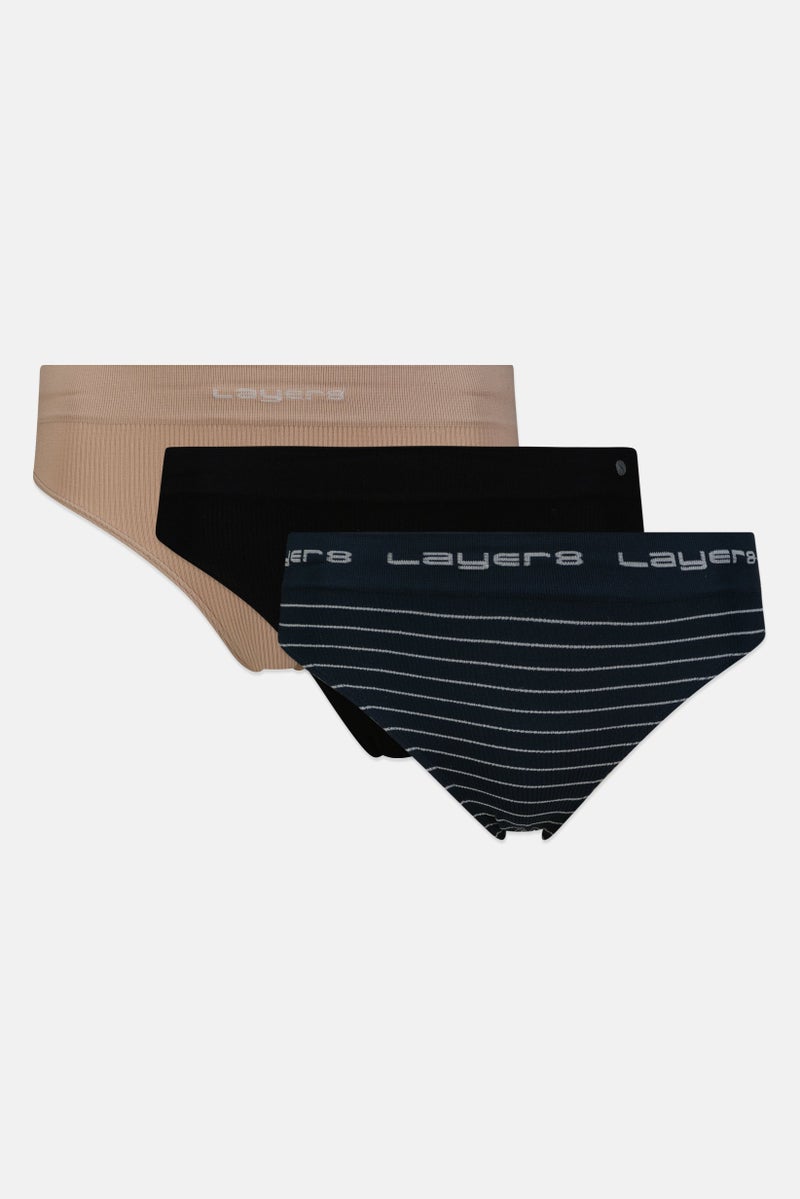 Layer 8 سراويل برازيلية للنساء 3 قطع بشعار العلامة التجارية، متعددة الألوان - Image 3