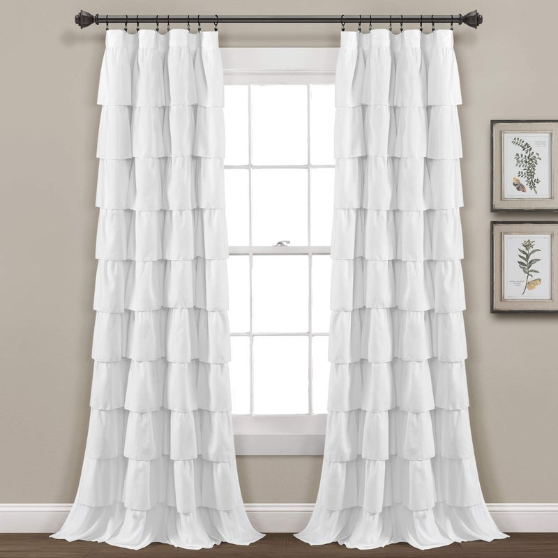 Lush Decor Ruffle Window Curtain - Vintage Chic Farmhouse Style Panel for Living, Dining Room, Bedroom (Single), 50â€W x 84"L, White - Image 1