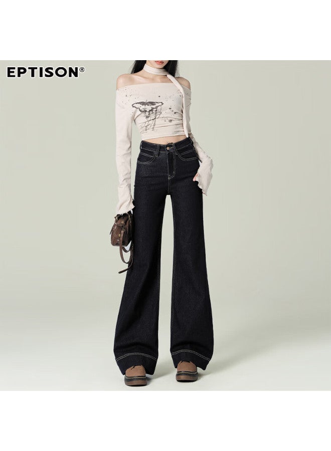EPTISON Yipintiancheng High-waisted Slimming Slightly Flared Jeans For Women, Autumn Vintage Washed Long Pants, Versatile Floor-length Flared Trousers For Wome - Image 1