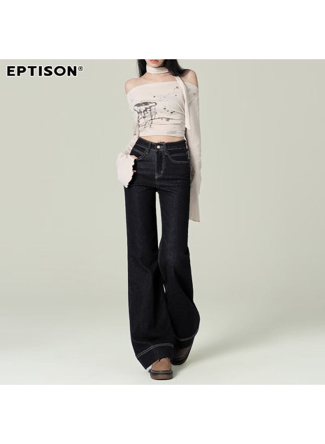 EPTISON Yipintiancheng High-waisted Slimming Slightly Flared Jeans For Women, Autumn Vintage Washed Long Pants, Versatile Floor-length Flared Trousers For Wome - Image 2