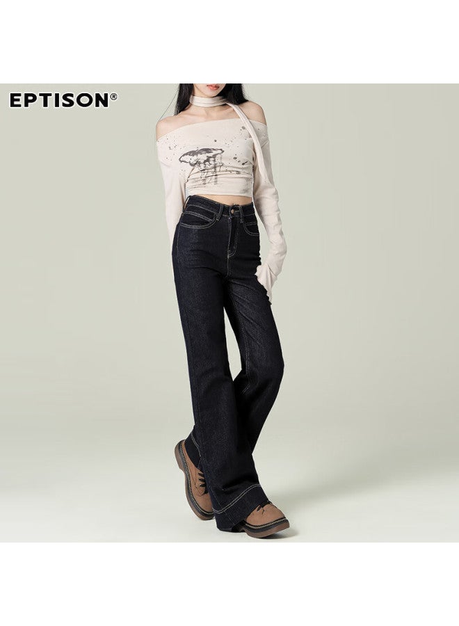 EPTISON Yipintiancheng High-waisted Slimming Slightly Flared Jeans For Women, Autumn Vintage Washed Long Pants, Versatile Floor-length Flared Trousers For Wome - Image 3