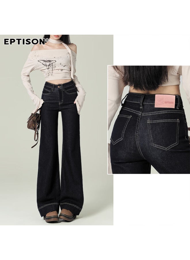 EPTISON Yipintiancheng High-waisted Slimming Slightly Flared Jeans For Women, Autumn Vintage Washed Long Pants, Versatile Floor-length Flared Trousers For Wome - Image 5