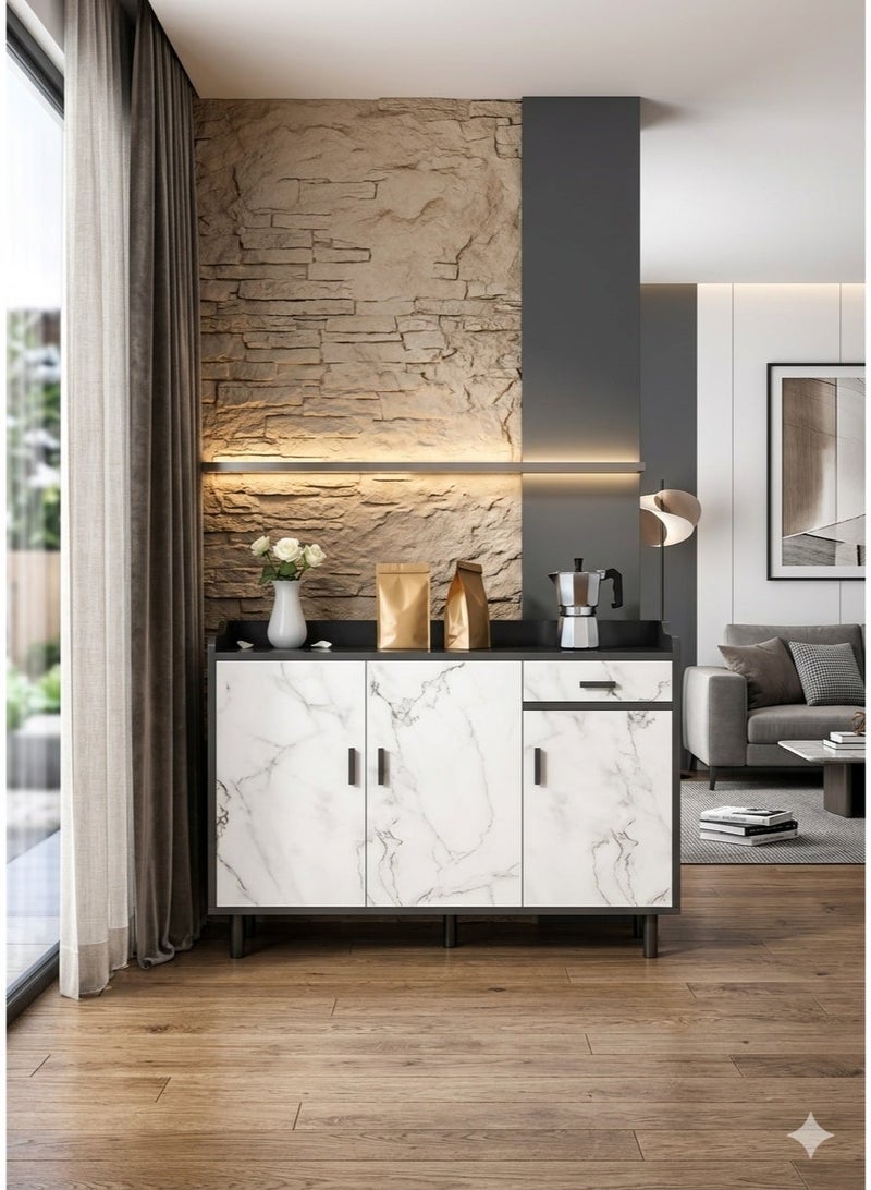 Modern Sideboard Coffee Cabinet for Hotels and Homes with Closed Shelves, Storage Drawer, and Durable Wood Top for Living Room and Kitchen, 100x34x93 cm - Image 1