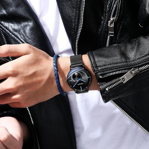 SOLLEN Minimalist Men's Automatic Watches, Black Cool Stylish Mechanical Watch for Men, 30M/3ATM Waterproof Stainless Steel Self-Winding Watches with Calendar, Luminous & Seconds Subdial, Casual Formal Business Luxury Watch for Daily Use - 42mm - Image 2