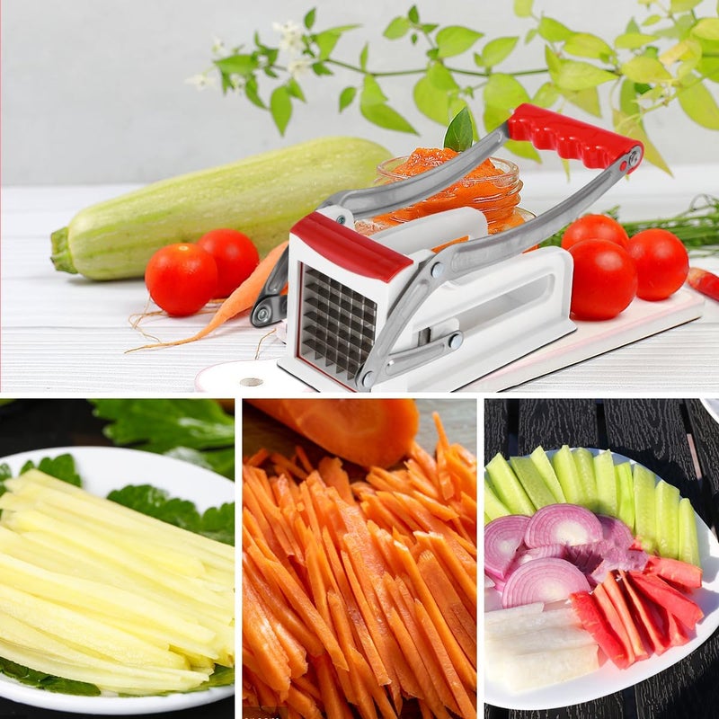 windforgecraft Potato Chipper French Fry Cutter with 2 Easily Replaceable Blades Stainless Steel Potato Slicer Fast Cutting Potato Chip Cutter Dicer Multifunction Vegetable Fruit Chipper for Potato Onion (red) - Image 3