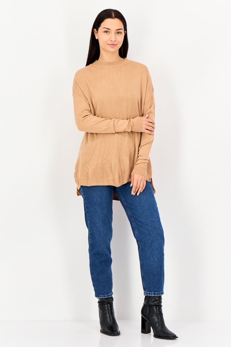 DeFacto Women Mock Neck Long Sleeve Ribbed Sweater, Tan - Image 2