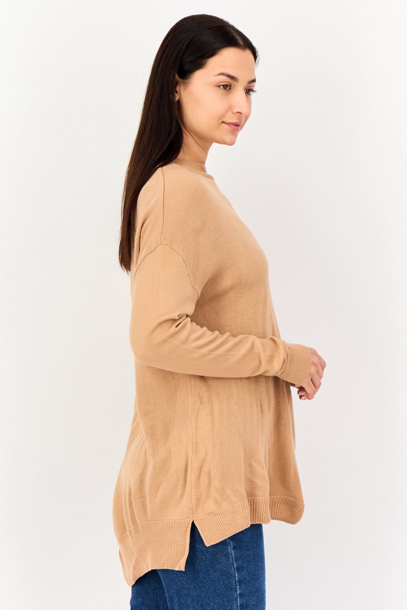 DeFacto Women Mock Neck Long Sleeve Ribbed Sweater, Tan - Image 3