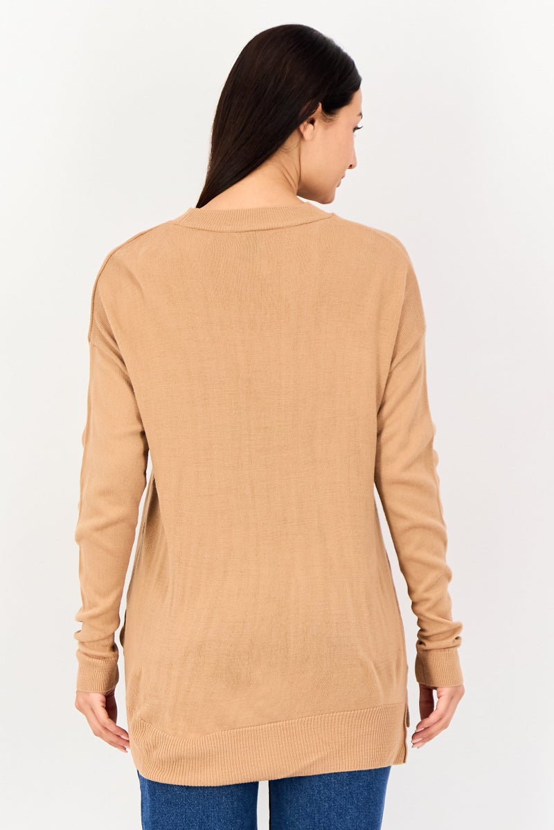 DeFacto Women Mock Neck Long Sleeve Ribbed Sweater, Tan - Image 4