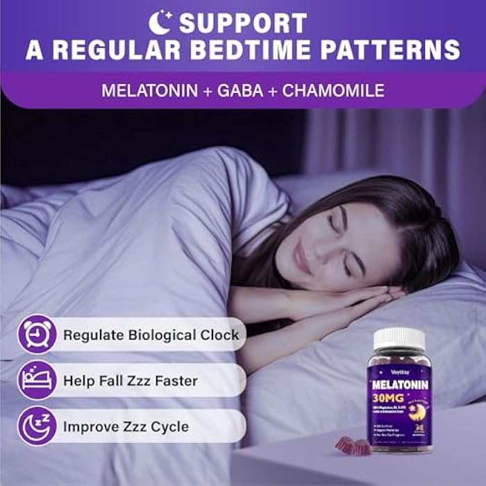 Veyttisy Melatonin 30mg Gummies for Adults - Sugar Free Melatonin Gummies Maximum Strength with Magnesium, B6, GABA & Botanical Blend - Non-Habit Forming,Vegan, Non GMO, Natural Mixed Berry Flavor - Image 4