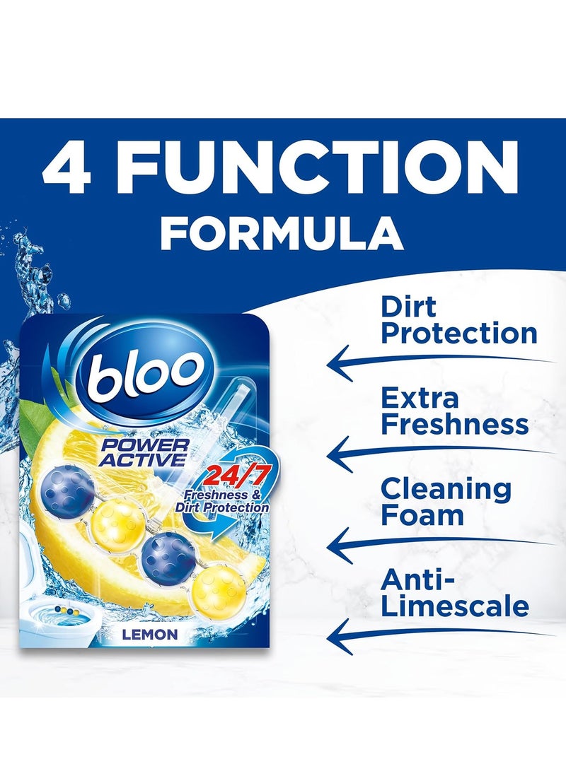 Bloo Power Active Balls Lemon Twin Pack 2x50g – Pack of 5 | 4-in-1 Toilet Rim Block with Cleaning Foam, Anti-Limescale, Dirt Protection & Fresh Lemon Scent - Image 2