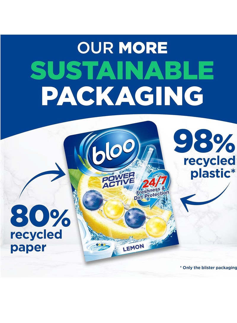 Bloo Power Active Balls Lemon Twin Pack 2x50g – Pack of 5 | 4-in-1 Toilet Rim Block with Cleaning Foam, Anti-Limescale, Dirt Protection & Fresh Lemon Scent - Image 5