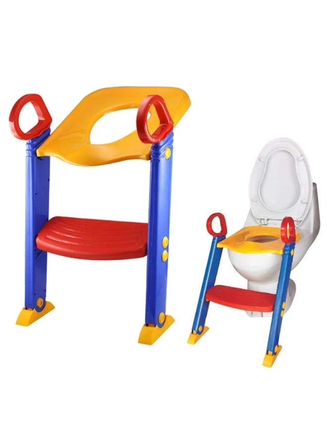 Hedge Folding Baby Potty Training Seat with Ladder for Kids Adjustable Toddler Toilet Trainer Seat with Anti-Slip Steps & Safety Handles Multicolour - Image 1