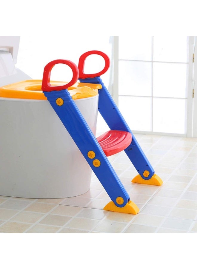 Hedge Folding Baby Potty Training Seat with Ladder for Kids Adjustable Toddler Toilet Trainer Seat with Anti-Slip Steps & Safety Handles Multicolour - Image 5
