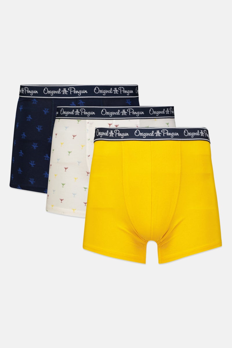 Original Penguin Men 3 Pieces Allover Print Boxer Briefs, Navy/Yellow/White - Image 1