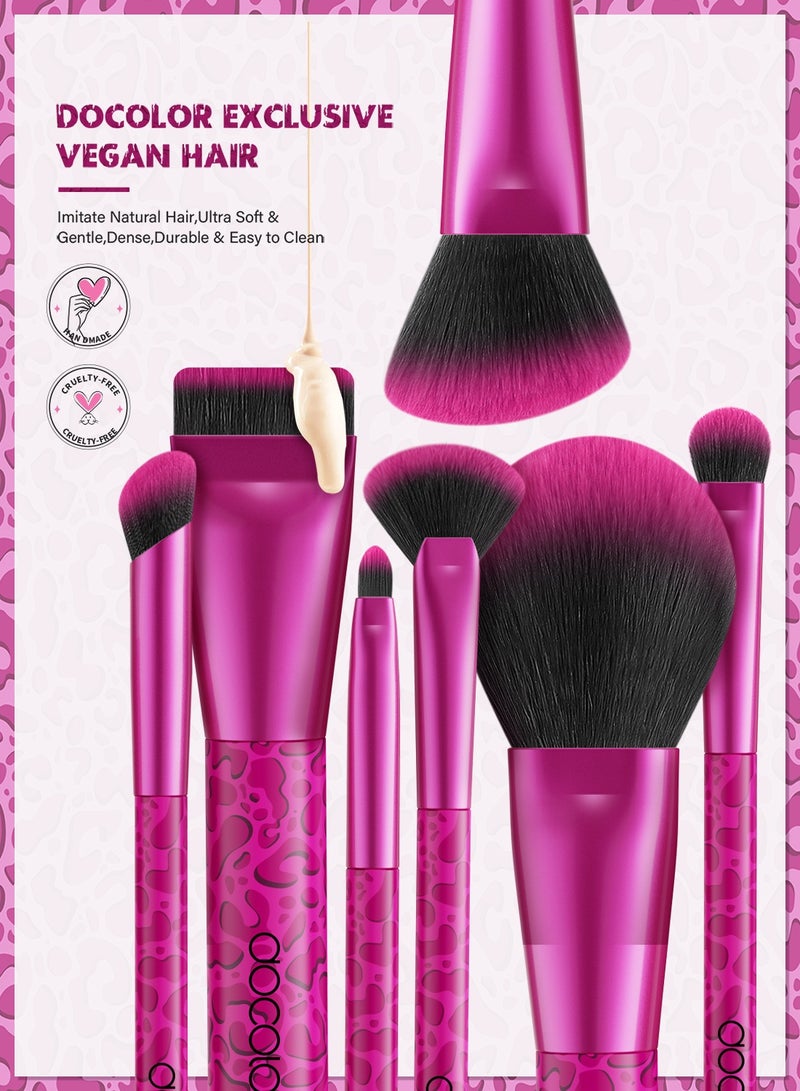 docolor 12-Piece Pink Leopard Makeup Brush Set – with Large Powder Puff for Face & Eye Makeup - Image 5