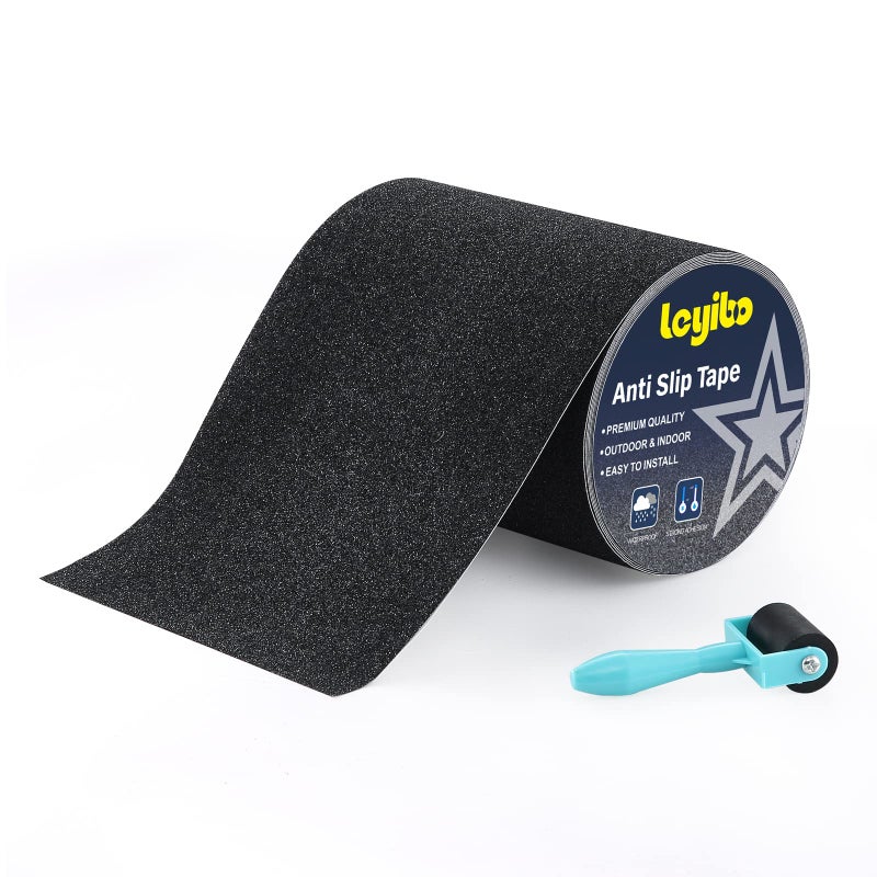 Leyibo Anti Slip Traction Tape With Roller 7Inch X 35Ft Non Slip Grip Tape For Stair Outdoor/Indoor Waterproof Anti Skid Grit Roll For Stair Step High Traction Non Skid Abrasive Stair Treads- Black - Image 1
