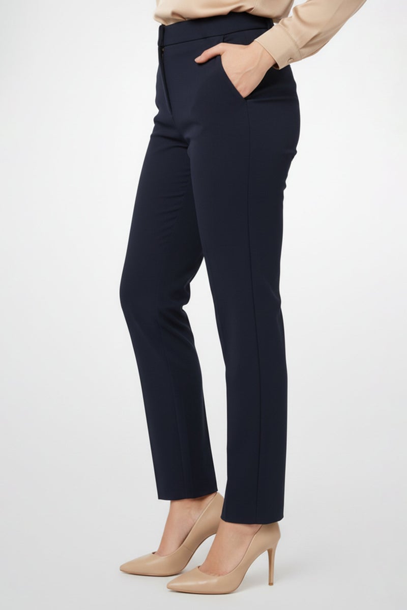 armani Emporio Armani Women Regular Fit Solid Stretchable Tapered Pants, Navy Blue - Image 1