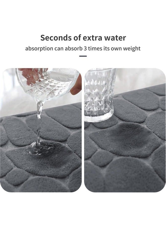 HQ-GAMING Cobblestone Flannel Bathroom Rug Set 3 Piece Extra Thick Non Slip Water Absorbent Washable Bath Mats for Tub Toilet Floor Grey Ideal for Bathroom Home Use - Image 3