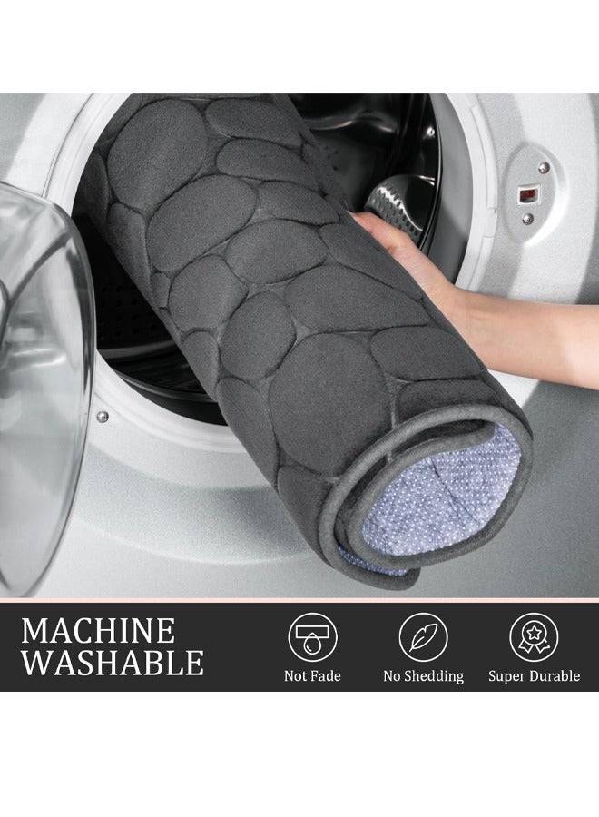 HQ-GAMING Cobblestone Flannel Bathroom Rug Set 3 Piece Extra Thick Non Slip Water Absorbent Washable Bath Mats for Tub Toilet Floor Grey Ideal for Bathroom Home Use - Image 5