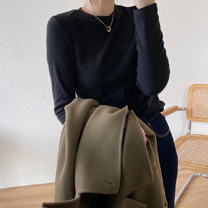 Womens Fleece-Lined Thermal T-Shirt milk tea  - Image 4