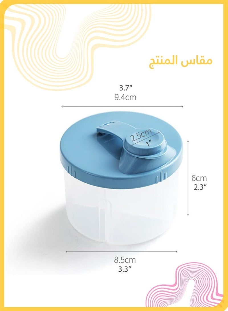 كيلا موزع حليب الأطفال، عبوات مسحوق الحليب المحمولة، 4 أقسام كبيرة السعة، صندوق تخزين حليب قابل للتكديس للسفر (200 مل، أزرق ووردي) - Image 2