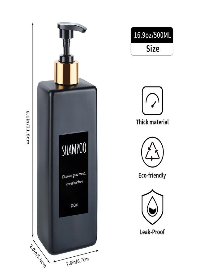DEROANBOTT Shampoo and Shower Gel Dispenser - Shower Soap Dispenser -16.9 Ounces, 3 Matte Black Plastic Bottles - with Gold Pump Dispenser, Stylish Waterproof Label Shower Empty Bottle(Black) - Image 3