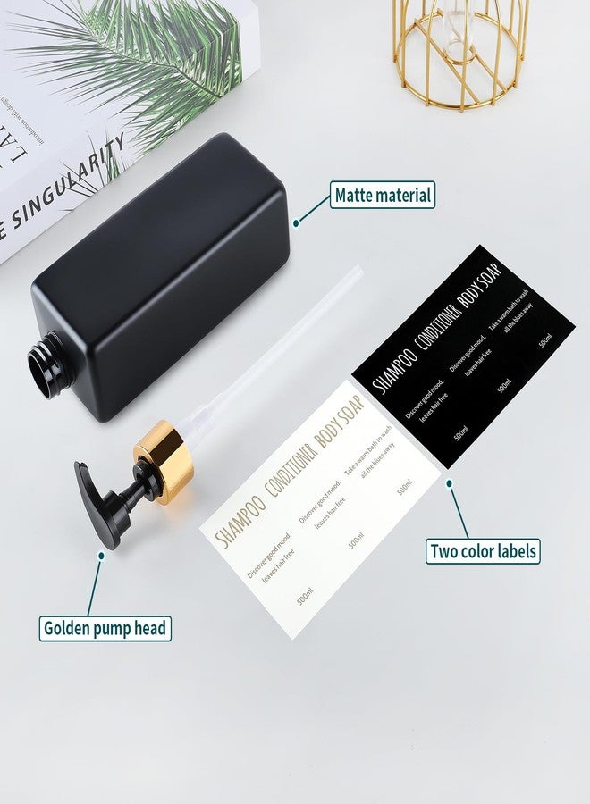 DEROANBOTT Shampoo and Shower Gel Dispenser - Shower Soap Dispenser -16.9 Ounces, 3 Matte Black Plastic Bottles - with Gold Pump Dispenser, Stylish Waterproof Label Shower Empty Bottle(Black) - Image 2