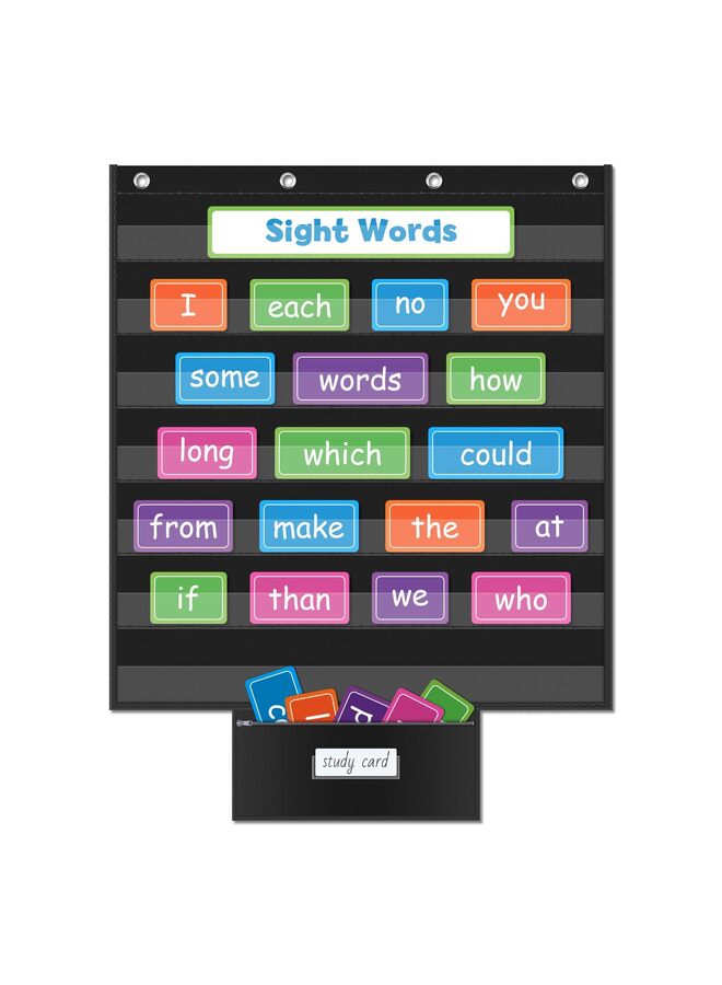 مخططات جيب قياسية للفصول الدراسية، مخطط جيب تفاعلي ومتعدد الاستخدامات، مقاس 28 × 33 بوصة، حامل شريط جمل للمفردات، وممارسة التهجئة، وعرض أنماط الأرقام (أسود) - Image 1