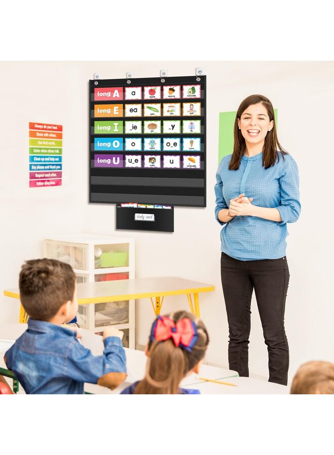 مخططات جيب قياسية للفصول الدراسية، مخطط جيب تفاعلي ومتعدد الاستخدامات، مقاس 28 × 33 بوصة، حامل شريط جمل للمفردات، وممارسة التهجئة، وعرض أنماط الأرقام (أسود) - Image 4