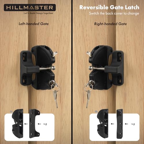 HILLMASTER Key Lockable 2 Sided Gate Latch Key,Self Locking Gate Latch Gate Fence Lock for Outdoor Gates,Locking Gate Door Lock Fence Latch Gate Hardware for Metal,Wood,Vinyl Fence,Black Finish - Image 3