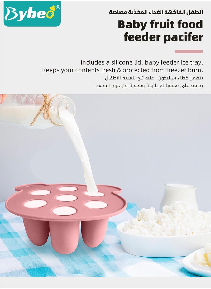 Bybeo - Baby Food Fruit Feeder Pacifier + Food Freezer Tray With 2 Replacement Silicone Pouches and Lid, Multi-Purpose Infant Teething Popsicle Molds and Teething Toy Set - Image 1