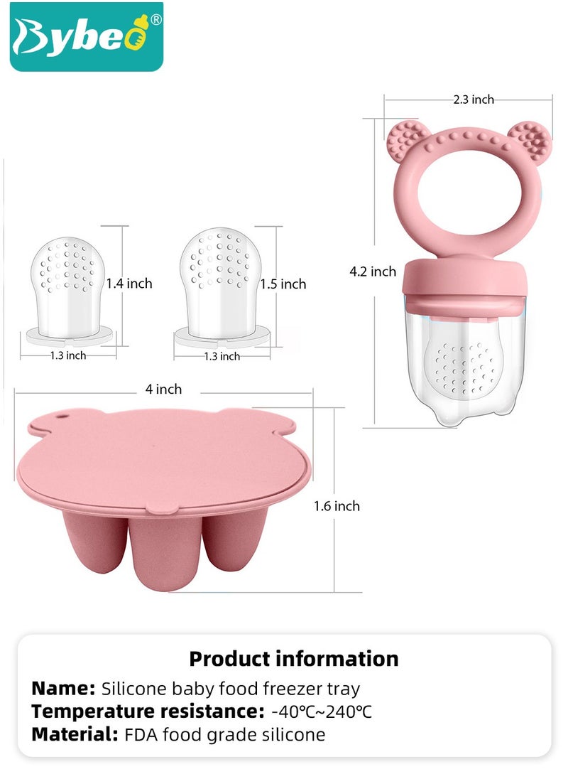 Bybeo - Baby Food Fruit Feeder Pacifier + Food Freezer Tray With 2 Replacement Silicone Pouches and Lid, Multi-Purpose Infant Teething Popsicle Molds and Teething Toy Set - Image 1